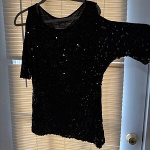 INC International Concepts Black Sequin Top Size Medium